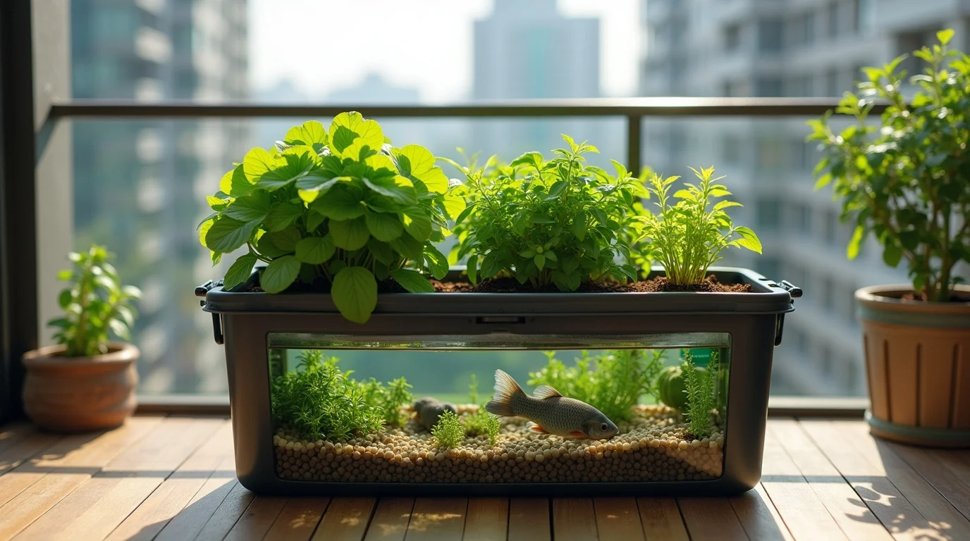 Aquaponia sustentável com reaproveitamento em varanda