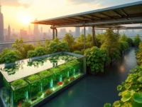 Ilustração da Energia Solar na Aquaponia Urbana